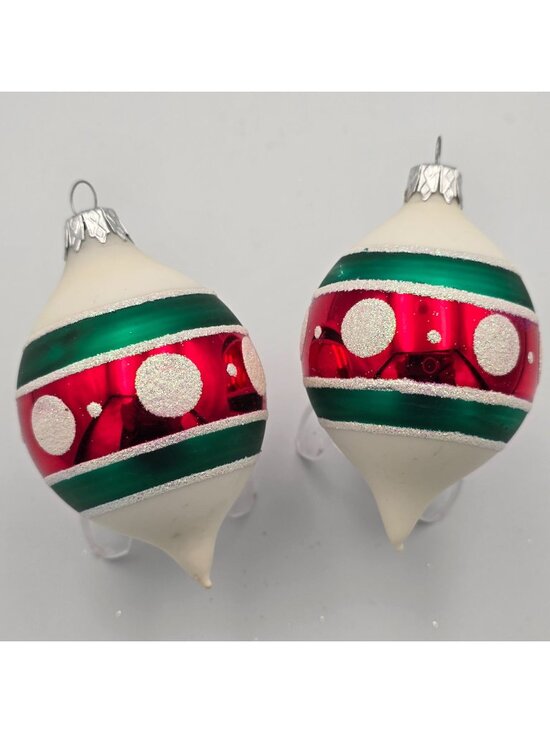 Other - Vintage Glass Christmas Ornaments  Red & Green With Glitter Polka Dots Teardrop